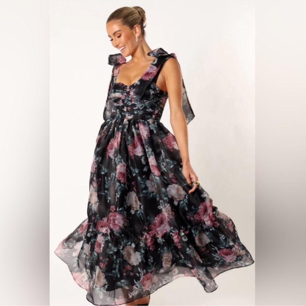 Petal & Pup Black Floral Midi Dress